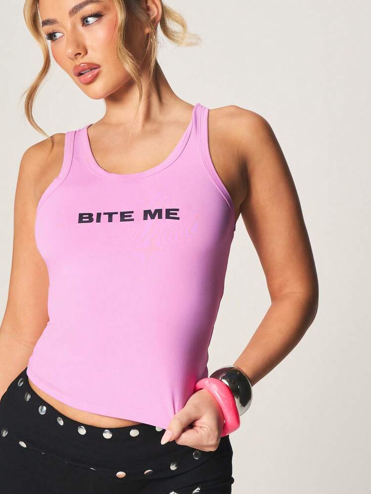 MISSGUIDED Statement Tank Top With Bite Me Text Print Sleeveless Casual Summer Tank Top