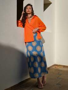 EURMUSE Sunburst Jacquard Maxi Skirt & Vibrant Poplin Shirt Set – Color-Block Summer Look, Effortless Day-To-Night Style, Mix & Match Summer Style, Breathable Cotton Fabric - Multicolor - View 6