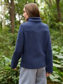 In My Nature 女士字母刺绣拉链前开长袖户外抓绒外套 - 藏蓝色 - 查看 2