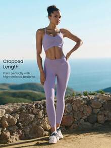 GLOWMODE FeatherFit™ Lovely Day Buttery-Soft Sweat-Wicking Adjustable Straps Removable Cups Ruched Sports Bra Low Impact Yoga Studio Daily Wear - Purple - View 3