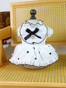 PETSIN 1件宠物服装，心形印花宠物公主风连衣裙，猫狗通用服装 - 彩色 - 查看 14