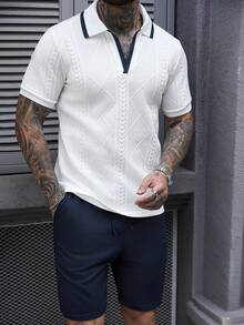 Manfinity Homme 男士舒适提花经典短袖Polo衫搭配弹力抽绳短裤两件套，适合春秋季穿着。休闲度假、日常办公、居家、聚会晚宴、约会、简约商务装束皆宜，方便驾车或骑行，适合正式或非正式场合。自用或送礼皆宜。经典畅销款，山本系列Polo衫套装。 - 彩色 - 查看 5