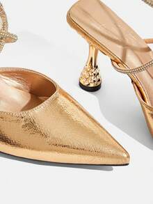 CUCCOO TILAWA Women Shoes Pointed High Heel High Heel Champagne Simple Rhinestone Back Strap Women's Shoes Fashion Gorgeous Party Banquet Women's High Heel Sandals Women's Shoes Summer Shoes - Champagne - View 6
