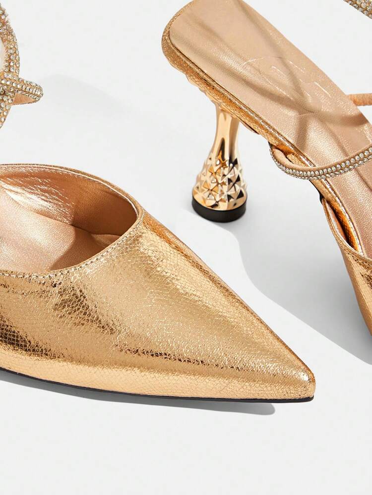 CUCCOO TILAWA Women Shoes Pointed High Heel High Heel Champagne Simple Rhinestone Back Strap Women's Shoes Fashion Gorgeous Party Banquet Women's High Heel Sandals Women's Shoes Summer Shoes