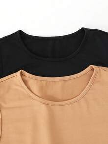 2件装少女无袖修身针织连衣裙，黑色/卡其色，弹力面料，适合日常、休闲、派对等场合 - 彩色 - 查看 8