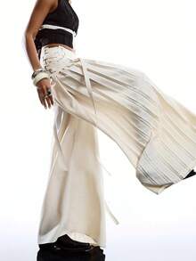 LYSMO 女士纯色简约休闲系带裤 - 卡其色 - 查看 3