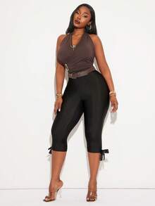 Radiana Quần lửng nữ cỡ lớn màu đen cạp chun có nơ trang trí, thích hợp cho mùa xuân hè, mặc thường ngày, đa năng và phong cách đường phố. - màu đen - Xem 8