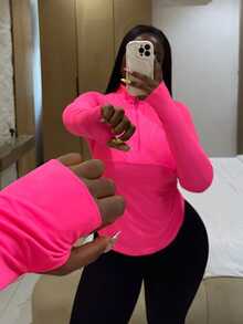 Core Rhythm 休闲百搭纯色立领拉链卫衣 - 粉色 - 查看 6