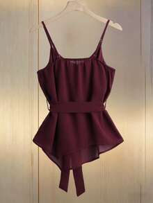 Franclia 法式时尚优雅吊带背心，配 H 形腰带，收腰设计，水晶红女士夏季背心，女士夏季，女士户外上衣，女士休闲上衣，女士休闲服。 - 中紫紅色 - 查看 2