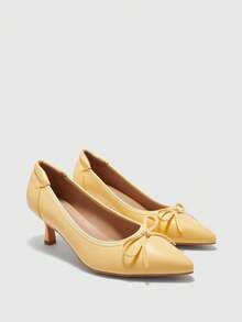 CUCCOO BIZCHIC Bright Yellow Fashionable Simple Bow Comfortable Commuting Thin Heel Medium Heel Pointed All-Inclusive Shoes Spring Shoes - bright yellow - View 7