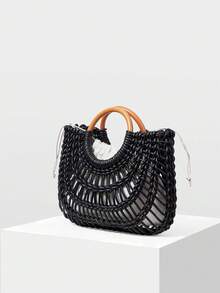 MOTF PREMIUM WOMEN'S WOVEN RING HANDLE TOTE BAG - Black - View 3