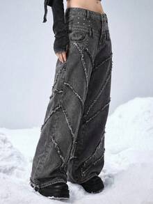 ROMWE EDITION Distressed Flare Waist Low Rise Women Jeans - Grey - View 5