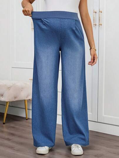 SHEIN 孕妇休闲水洗宽松牛仔裤