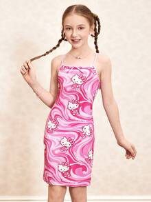 HELLO KITTY AND FRIENDS | SHEIN 少女时尚卡通印花无袖连衣裙，夏季 - 彩色 - 查看 7