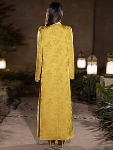 Layrah 手工水钻装饰领长袖连衣裙 - 黃色 - 查看 5