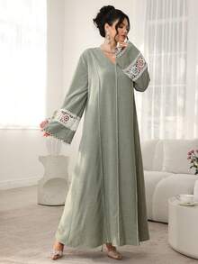 Al Najma 女士刺绣宽松休闲阿拉伯连衣裙 - 綠色 - 查看 5