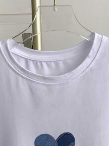 Resyla 女士休闲爱心印花圆领T恤，夏季 - 白色 - 查看 3