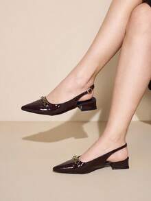 CUCCOO CURVES Women's Pointed Toe Buckle Design Everyday Versatile Fashion Wide Fit High Heels - Rose Red - View 4