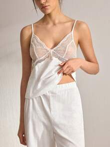 Ocili 女士蕾丝吊带背心和阔腿裤休闲家居服套装 - 白色 - 查看 6