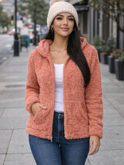 Sudadera Abrigo Para Mujer Peluche Ligera Calientita Dama de Uso Diario Con Cierre