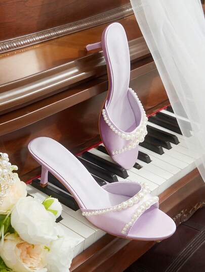 CUCCOO HITCHD Women's Fashionable Elegant Party Beaded Decorated Heeled Sandals