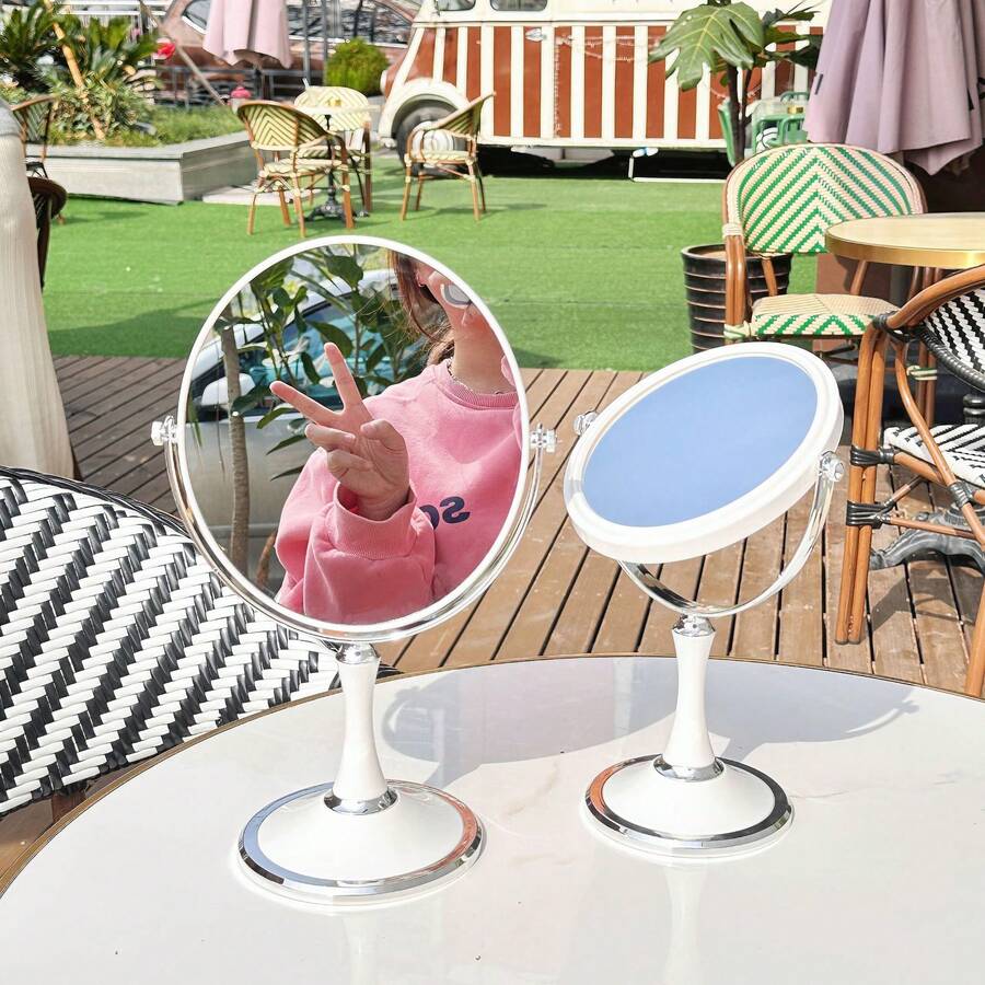 1Pc European Style 6" Makeup Mirror, 360° Rotation Double Sided Vanity Mirror With 1X/3X Magnification, High Definition Tabletop Mirror For Princess Bedroom & Dressing Table - Multicolor - View 1