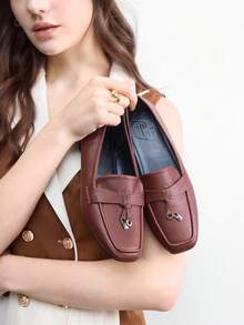 CUCCOO BIZCHIC Women's Fashion Daily Wear Square Toe Shoes With Gold Lock Decor Valentine's Day - Brown - View 5