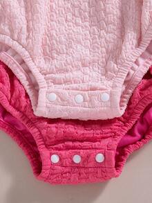 SHEIN Playful Pals 2pcs/Set Baby Girls' Casual Elegant Cute 3D Floral Embroidered Strap Romper, Spring/Summer - Pink - View 6