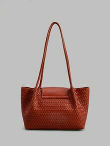 Ontre Fashion Women's Handbag, Exquisite Woven Embossed PU Shoulder Bag - Red - View 4
