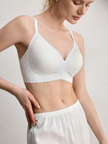 Ocili 1pc Women's Seamless Wireless Bra With Lace Trim, Supportive Soft Cup, Adjustable Shoulder Strap, Daily Comfort Wedding - White - View 8