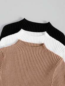 Set 3pz Lucia, blusa acanalado y manga larga con cuello circular. - Camel - Ver 3