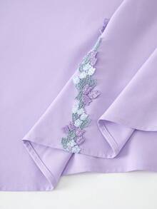 Teen Girl Floral Print Crew Neck Split Sleeve Elegant Dress - Purple - View 6