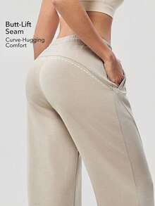 OutZeal Women Sweat Pants Gym Workout Wide Leg Side Pocket Active Bottoms - Beige - View 3