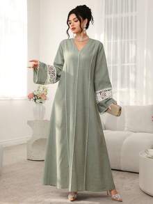 Al Najma 女士刺绣宽松休闲阿拉伯连衣裙 - 綠色 - 查看 3
