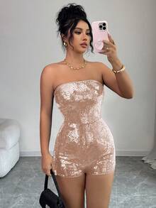 Rafferiza Bộ áo liền quần ống đính sequin gợi cảm dành cho nữ - Màu be - Xem 6