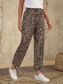 EMERY ROSE 女款豹纹休闲裤 - 棕色 - 查看 3