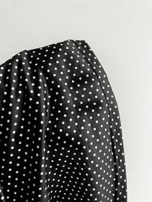 Elamini Women's Deep V-Neck Ruched Embellished Button Polka Dot Knit T-Shirt Vintage Western Goth - Black - View 6