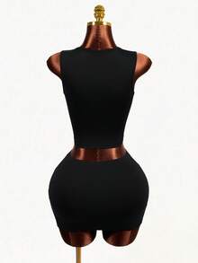 Mistrie Conjunto de 2 piezas de top de tirantes estampado y minifalda para mujer - Blanco y Negro - Ver 2