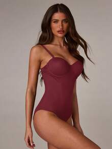 SHEIN BAE Fashionable & Elegant Bodysuit With Cup Design - Burgundy - View 5