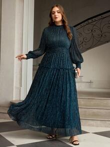 ZEYLAH Đầm dài xếp ly ôm eo, thanh lịch, cỡ lớn, lấp lánh. - Màu xanh lá cây đậm - Xem 5