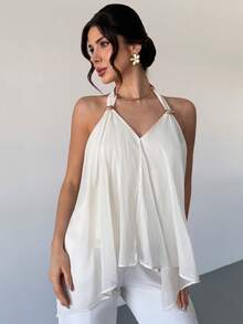 Firerie 女士优雅简约金属装饰上衣，适合日常办公通勤和音乐节等场合，春夏款 - 杏色 - 查看 8