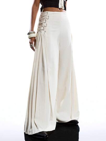 LYSMO Pantalones casuales minimalistas de unicolor con cordón para mujer