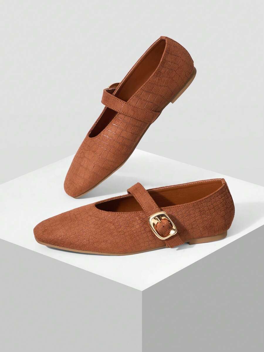 MOTF PREMIUM WOMEN'S COMMUTING CASUAL COMFORTABLE VERSATILE MARY JANE SQUARE TOE FLAT SHOES VALENTINE'S DAY - Tan - View 2