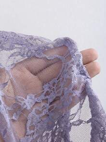 SHEIN Glamour 薄纱蕾丝衬衫，棕色蕾丝女式衬衫 - 紫色 - 查看 8