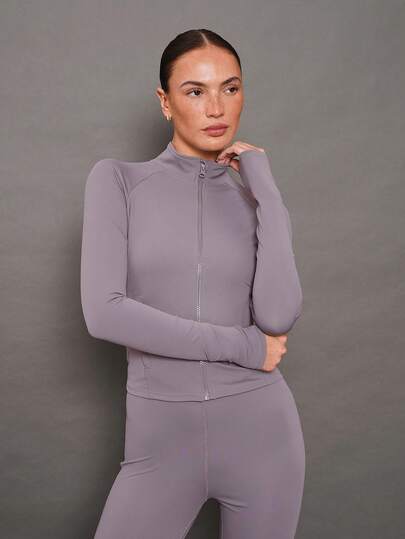 Activina Women's Casual Sports Solid Color Pocket Zip-Up Jacket