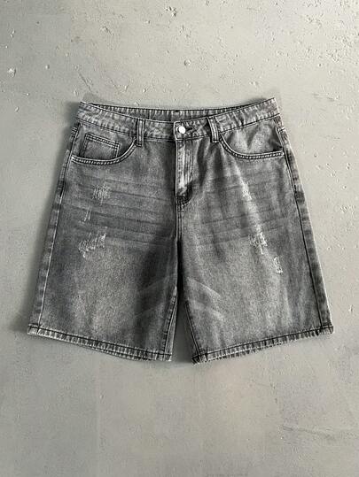 StoneGrade 男士口袋宽松阔腿休闲百搭牛仔短裤