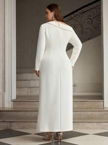 ZEYLAH Vestido ajustado con cuello asimétrico y drapeado de unicolor - Albaricoque - Ver 3