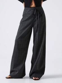 LYSMO 2026 新款极简主义春夏女装休闲格纹抽绳裤/夏季/春季女装/度假女装/Y2K/黑色裤子/休闲裤/2000年代风格/格纹/嘉年华/2026嘉年华女装造型 - 彩色 - 查看 5