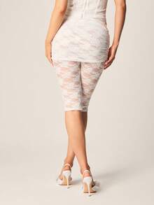 MISSGUIDED Delicate Lace Fold Over Capri Length Pants High Waisted Stretchy Fitted Semi Sheer Summer Evening Bottoms - White - View 3