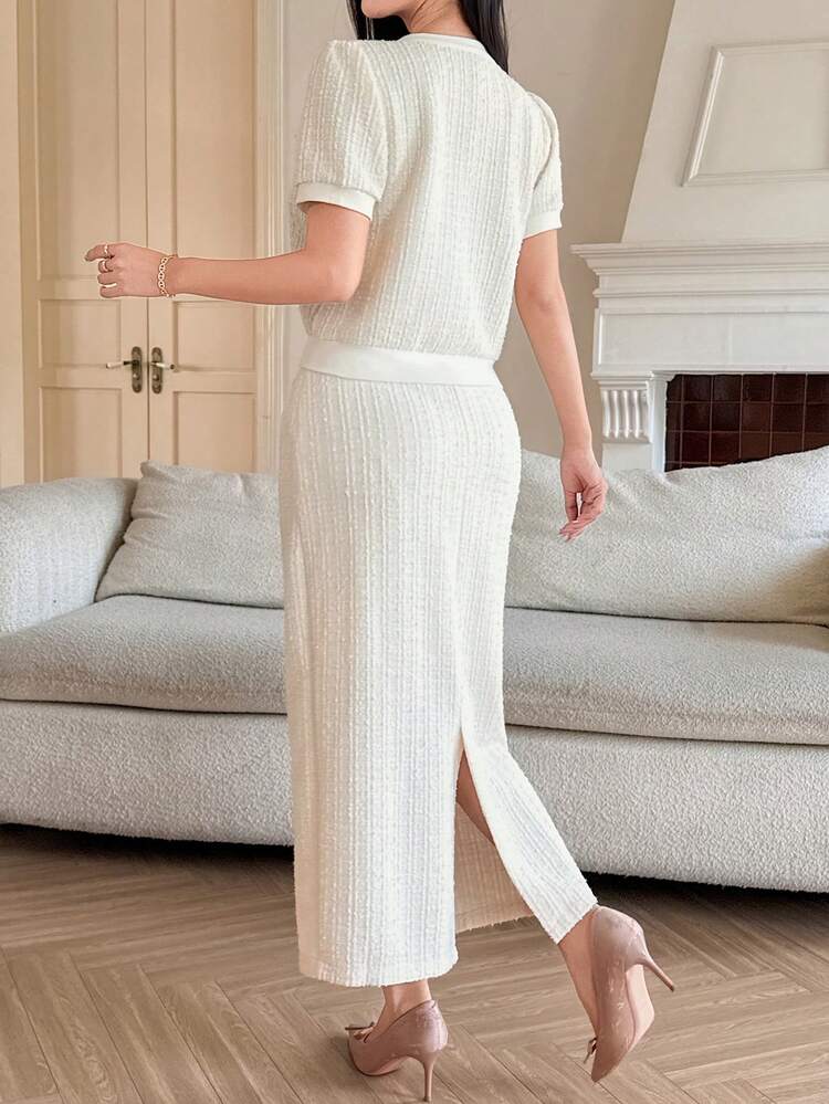 Women's Solid Color Minimalist Daily Short Sleeve Top And Skirt 2 Pieces Set Summer